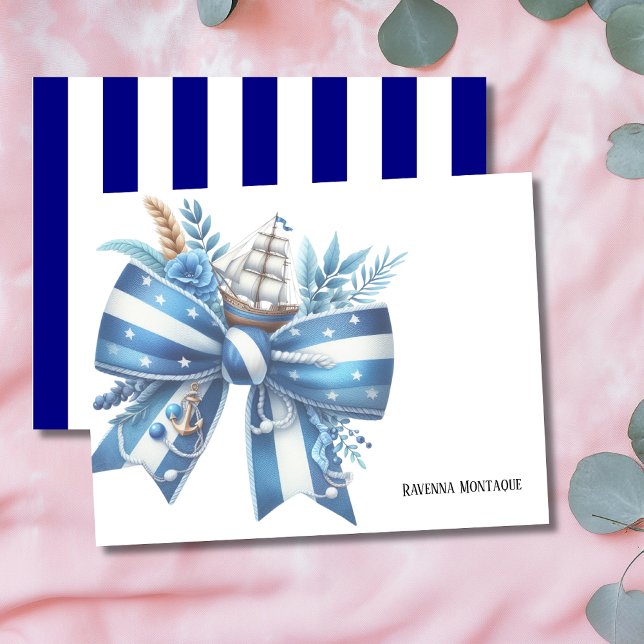 Navy Blue Elegant Big Bow Thank You Note Card (Creator Uploaded)