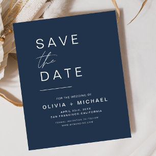 Navy Blue Elegant Boho Save the Date Minimalist 