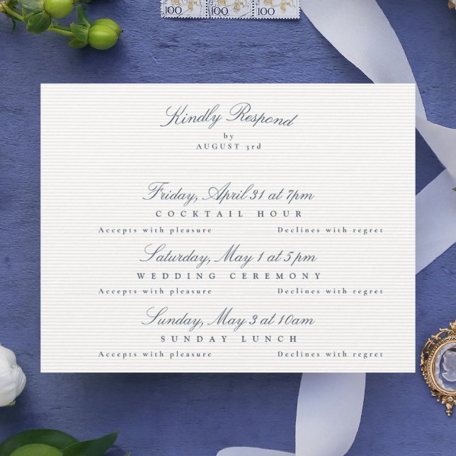 Navy Blue Elegant Calligraphy multi-event RSVP Card (Creator Uploaded)