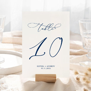 Navy Blue Elegant Calligraphy Table 10 Wedding Number