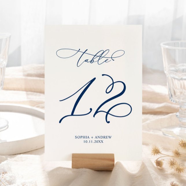 Navy Blue Elegant Calligraphy Table 12 Wedding Table Number (Creator Uploaded)