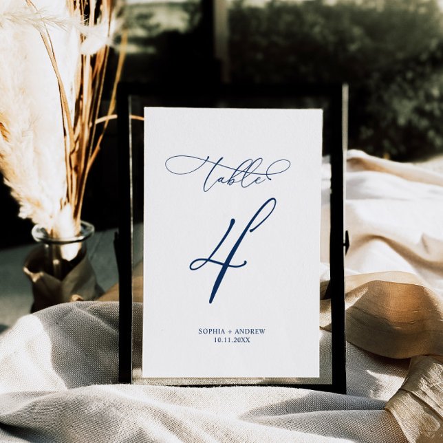 Navy Blue Elegant Calligraphy Table 4 Wedding Table Number (Creator Uploaded)