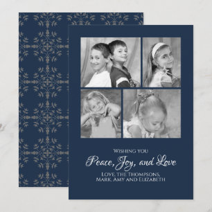 Navy Blue Elegant Christmas Photo Card Multi Photo