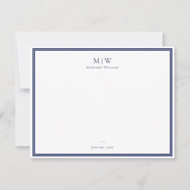Navy Blue Elegant Classic Monogram Professional Card (Front)