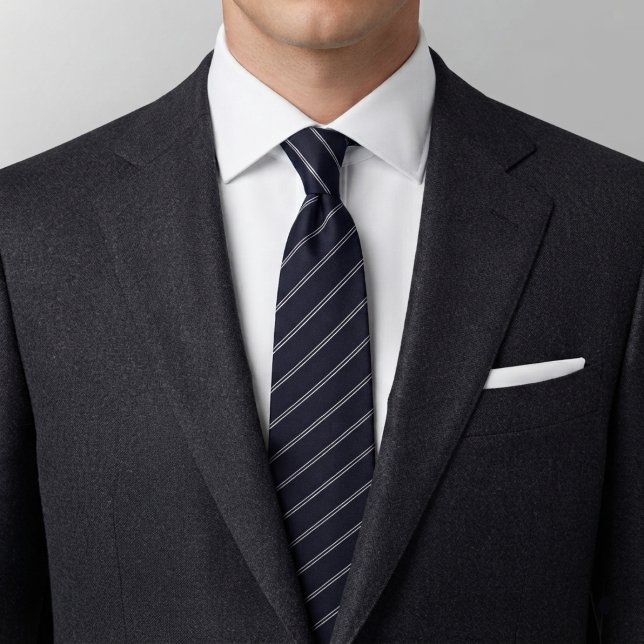 Navy Blue Elegant Classic Stripe Pattern Tie (Creator Uploaded)