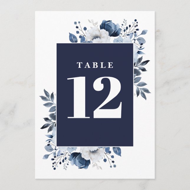 Navy Blue Elegant Country Floral Table Number (Front)