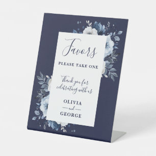 Navy Blue Elegant Country Floral Wedding Favours Pedestal Sign