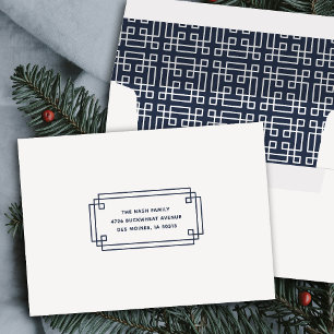 Navy Blue Elegant Deco Frame Holiday Envelope