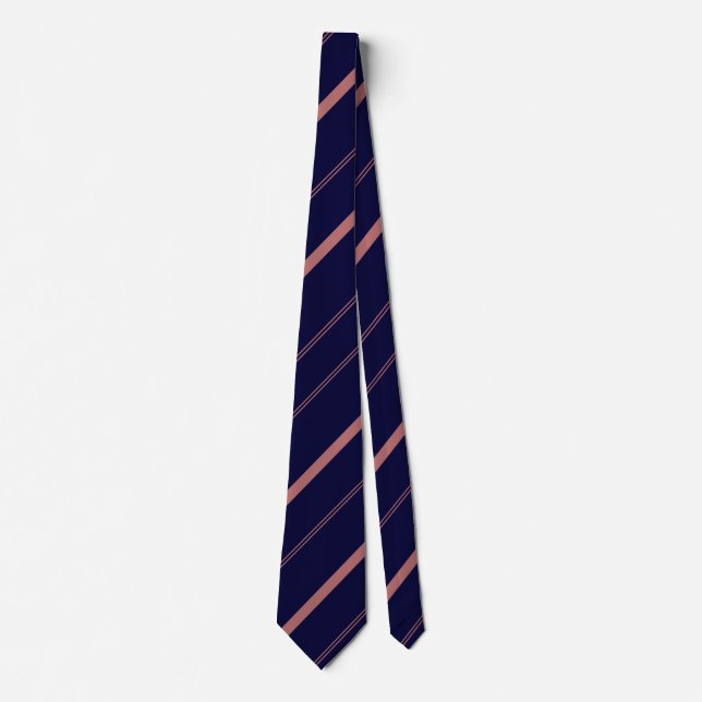 Navy Blue Elegant Diagonal Lines Striped Tie (Front)