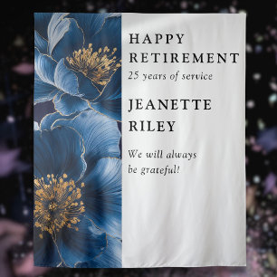 Navy Blue Elegant Floral Retirement Party Backdrop Tapestry