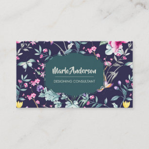 Navy Blue - Elegant Flowers Business Card