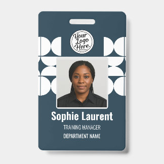 Navy Blue Elegant Geometric Employee Identity ID Badge