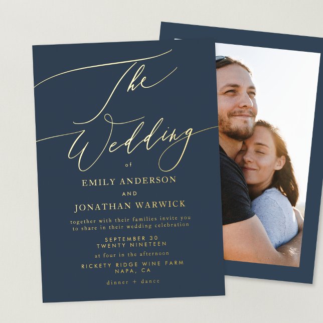 Navy Blue Elegant Gold Photo Overlay Wedding (Creator Uploaded)