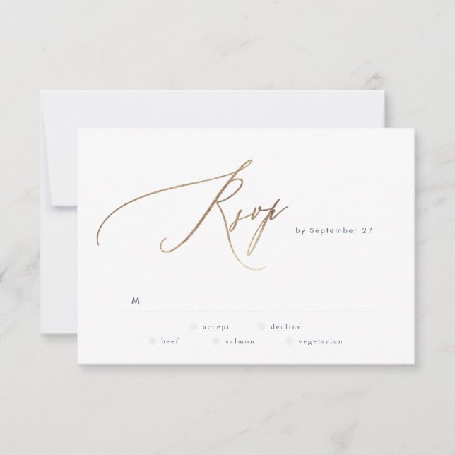 Navy Blue Elegant Gold The Wedding RSVP Card (Front)
