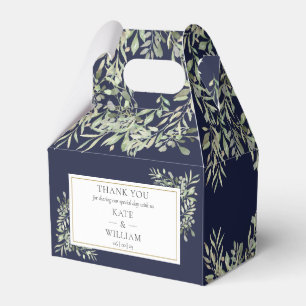 Navy Blue Elegant Greenery Wedding Thank You Favour Box