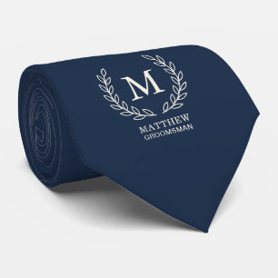 Navy Blue Elegant Groomsman Monogram Wedding Tie