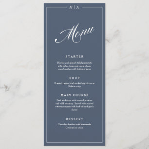 Navy Blue Elegant Handwriting Wedding Dinner Menu