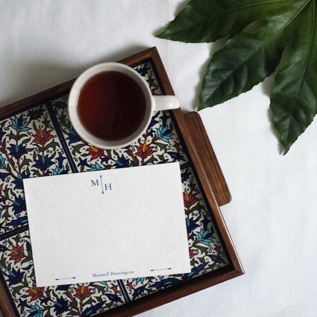 Navy Blue Elegant Minimalist Arrow Point Monogram Card (Creator Uploaded)