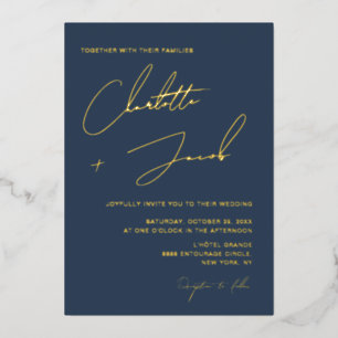 Navy Blue Elegant Minimalist Script Wedding 