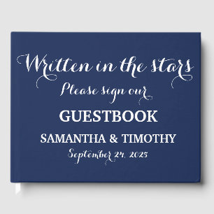 Navy Blue Elegant Minimalist Simple Modern Wedding Guest Book