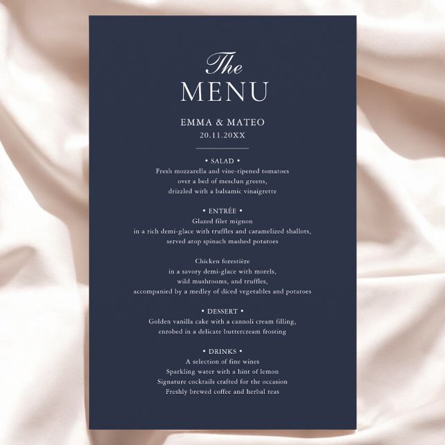 Navy Blue Elegant Minimalist Wedding Menu (Creator Uploaded)