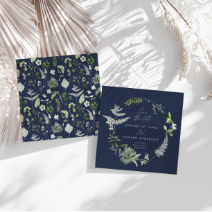 Navy blue elegant modern botanical script wedding save the date