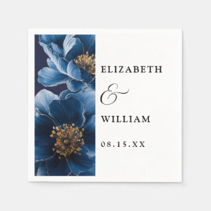 Navy Blue Elegant Modern Floral Wedding Napkin