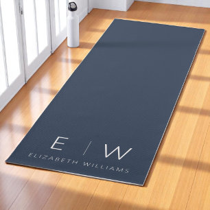 Navy Blue Elegant Modern Minimalist Monogram Name Yoga Mat