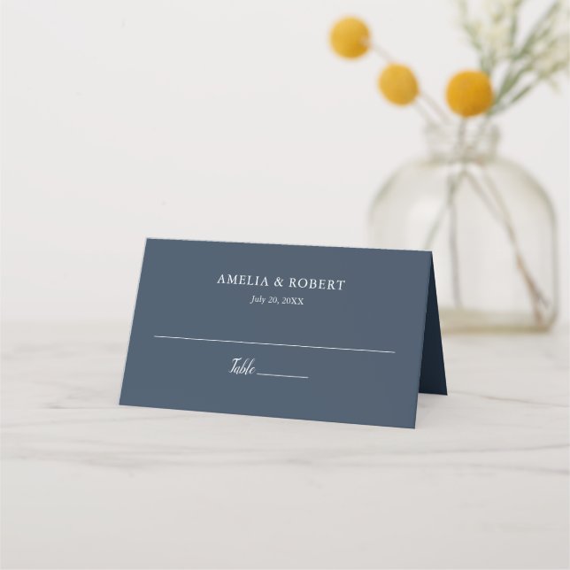 Navy Blue Elegant Modern Simple Place Card (Front)
