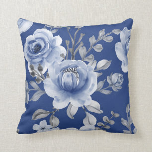 Navy Blue & Elegant Modern Watercolor Floral Cushion