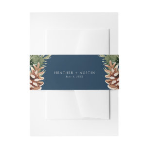 Navy Blue Elegant Pine Invitation Belly Band