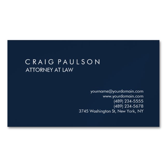 Navy Blue Elegant Plain Professional Magnetic Business Card (Front)