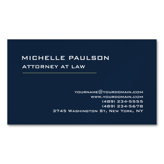 Navy Blue Elegant Plain Professional Modern Magnetic Business Card (Front)