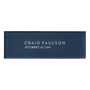 Navy Blue Elegant Plain Professional Name Tag