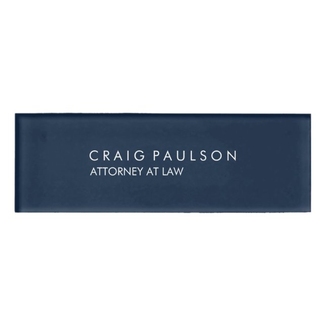 Navy Blue Elegant Plain Professional Name Tag (Front)