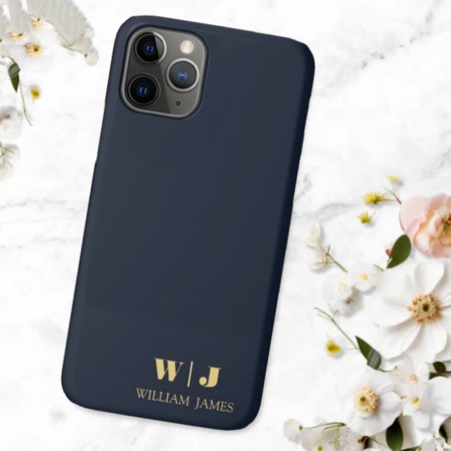 Navy Blue Elegant Professional Minimalist Monogram Case-Mate iPhone Case (Creator Uploaded)