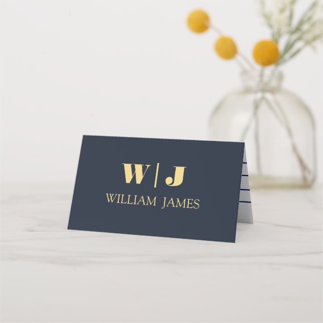 Navy Blue Elegant Professional Minimalist Monogram Loyalty Card (Front)