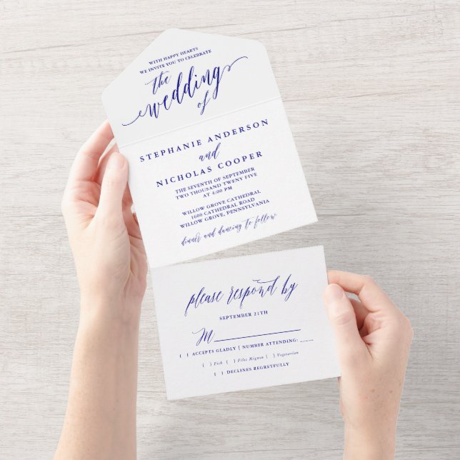 Navy Blue Elegant Script Invitation (Tearaway)