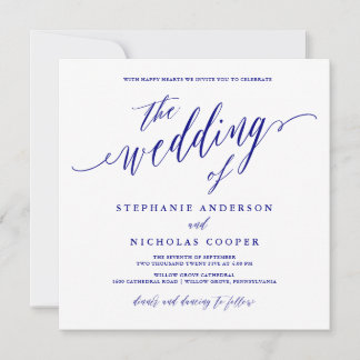Navy Blue Elegant Script Invitation