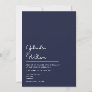 Navy Blue Elegant Script Minimalist Wedding Invitation
