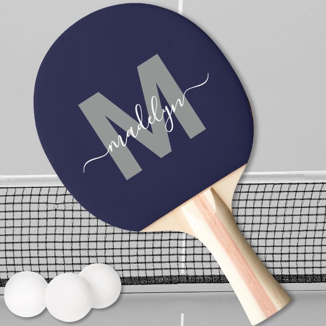Navy Blue Elegant Script Name Monogram Ping Pong Paddle (Navy Blue Elegant Script Name Monogram Ping Pong Paddle)