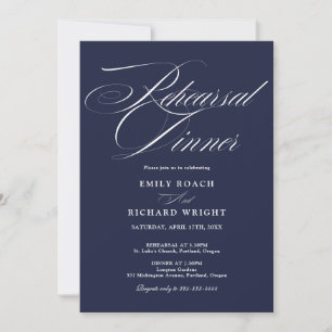 Navy Blue Elegant Script Rehearsal Dinner Invitation