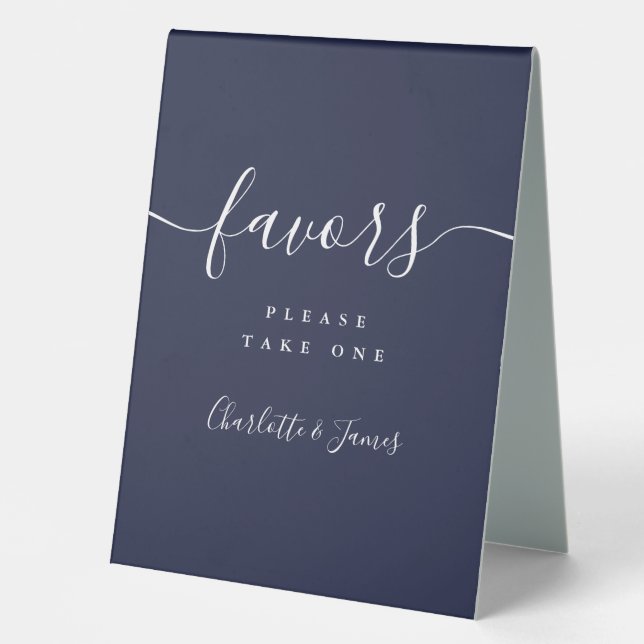 Navy Blue Elegant Script Wedding Favours Table (Front)