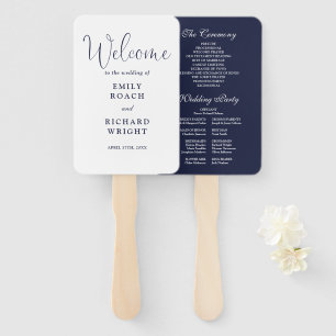 Navy Blue Elegant Script Wedding Program Hand Fan