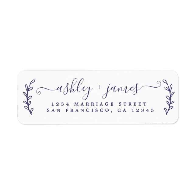 Navy Blue Elegant Script Wedding Return Address (Front)