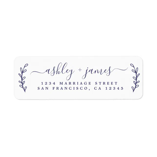 Navy Blue Elegant Script Wedding Return Address | Zazzle