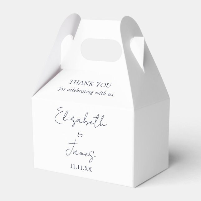 Navy Blue Elegant Script Wedding Thank You Favour Box (Front Side)
