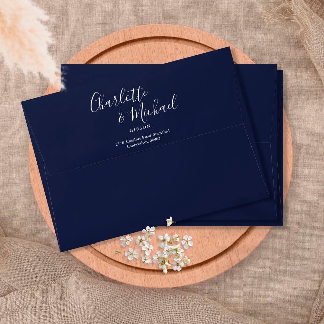 Navy Blue Elegant Signature Script Return Address Envelope (Creator Uploaded)