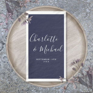 Navy Blue Elegant Signature Script Wedding Napkin