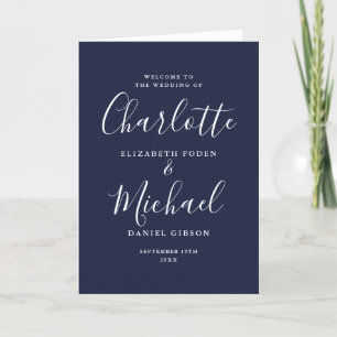 Navy Blue Elegant Signature Script Wedding Programme
